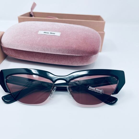 Miu Miu 59mm Semi Rimless Cat Eye Sunglasses goth BLACK DARK VIOLET SOLID modern - Picture 3 of 14